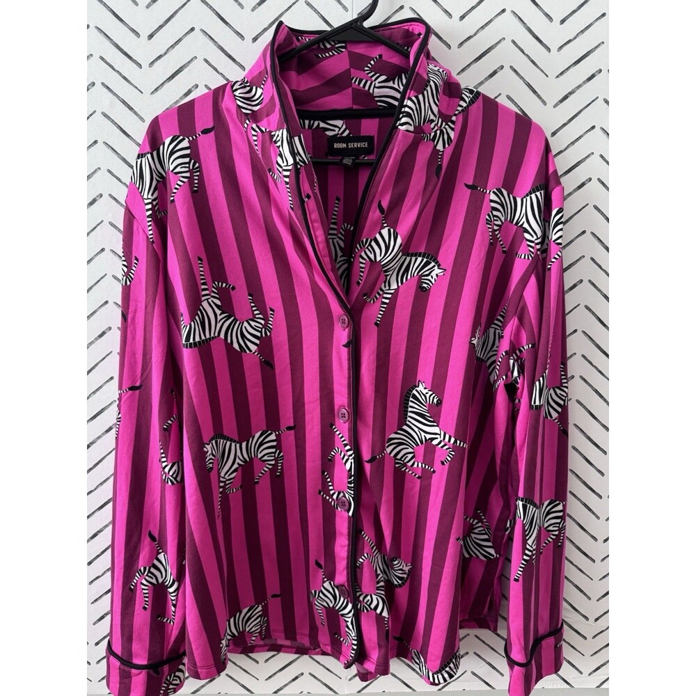 Room Service Women's‎ Shawl Collar Pajama Top Pink Zebra Size XXL